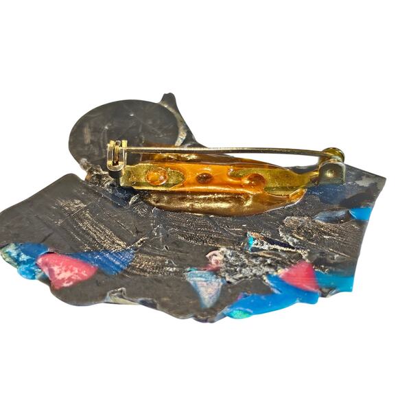 Desert Brooch Cactus Sun Mountain 2.3" Multicolor Pin Handmade Resin Metallic - Picture 8 of 9